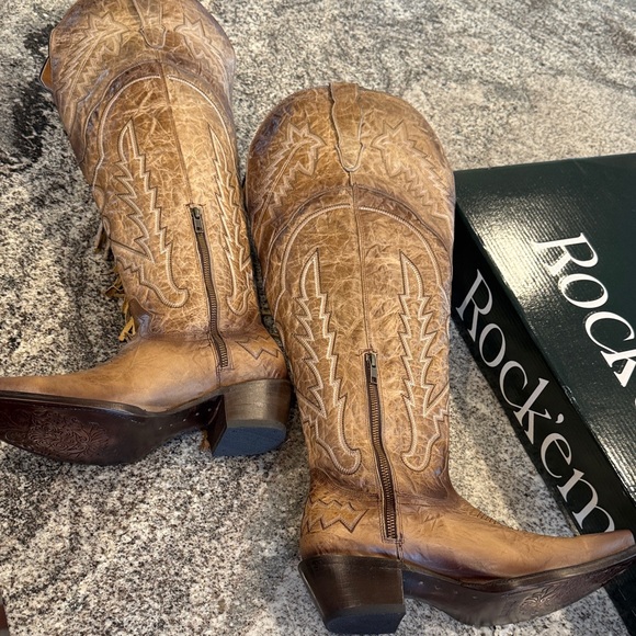 Rock'em Brandy Tall Fringe Wide Calf Friendly Snip Toe Cowgirl Boot Sz 10 - Picture 10 of 12